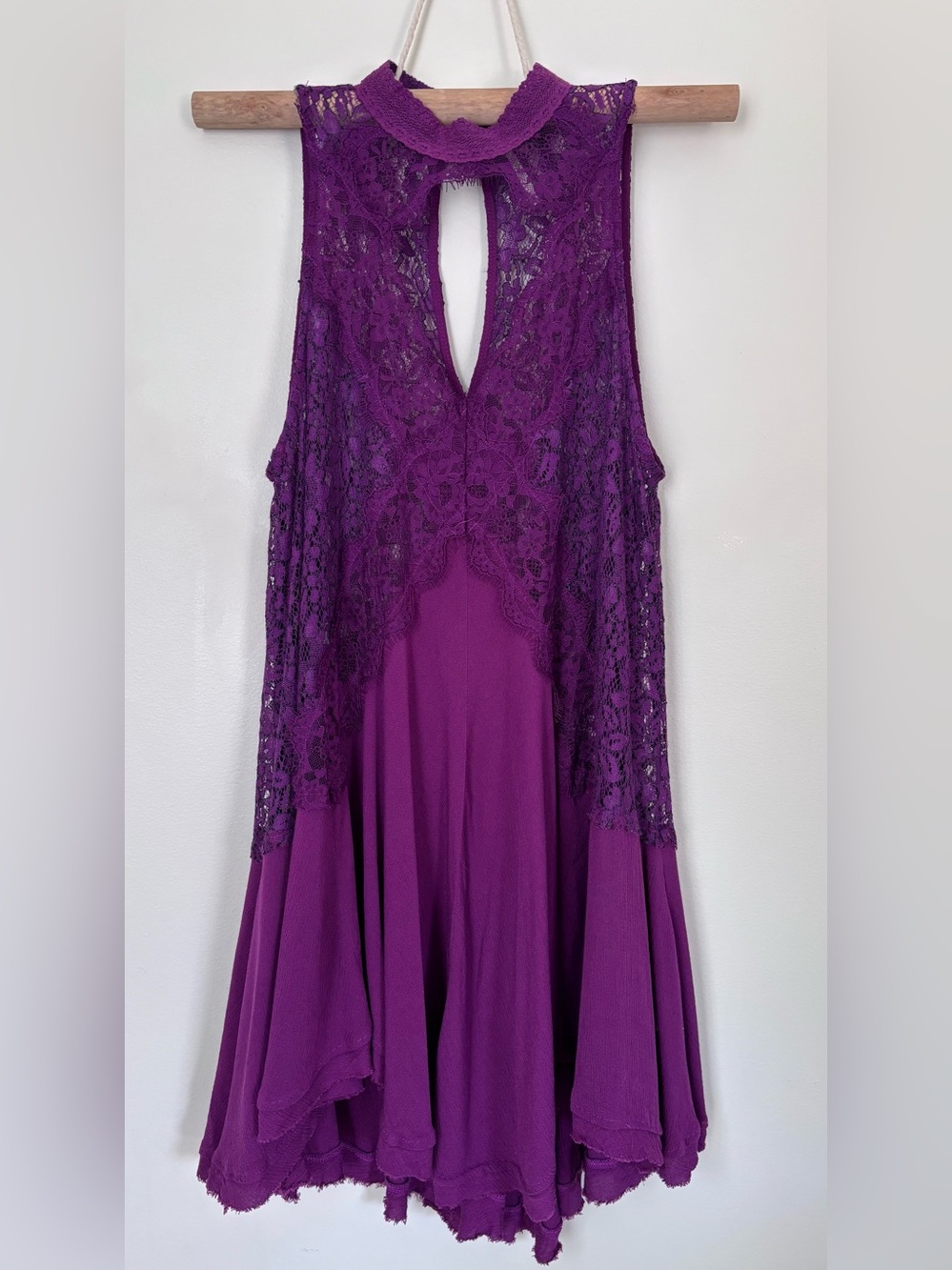 Free People Plum Lace High-Neck Swing Mini Dress | Small | Boho